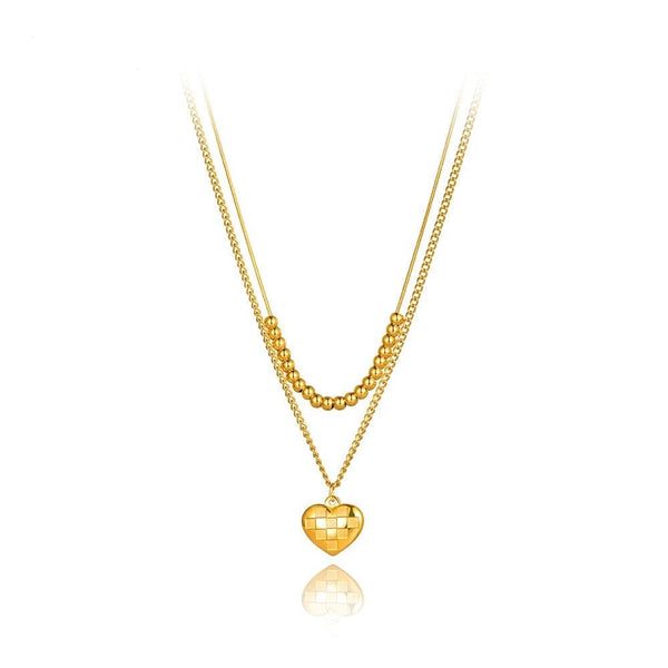 Collar doble bolitas corazón