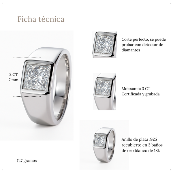 Anillo Princess Cut 2 CT - AN0059A