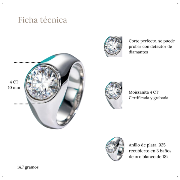 Anillo Round Cut 4 CT - AN0060A