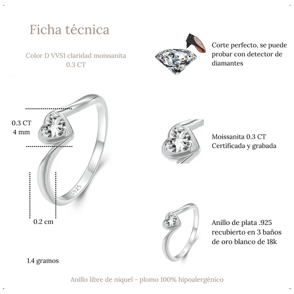 Anillo promesa corazón moissanita - AN0052A