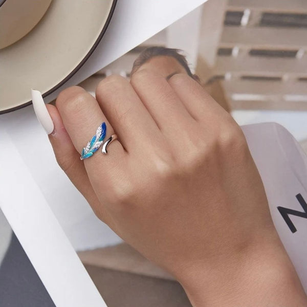 Anillo pluma azul plata - AN0039A